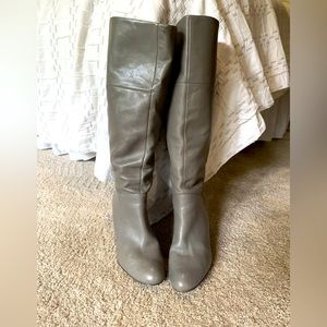 Gray leather Nine West tall wedge boots size 10